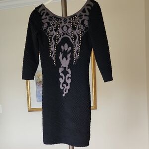Free People 3/4 Sleeve Embroidered Knit Mini Dress
